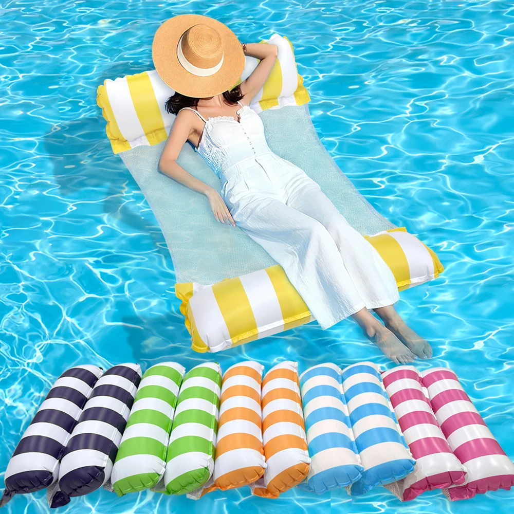 

1 шт., двухтрубный надувной гамак в прямую полоску, складное плавающее сиденье из ПВХ, поплавок для бассейна, сиденье для бассейна, озера