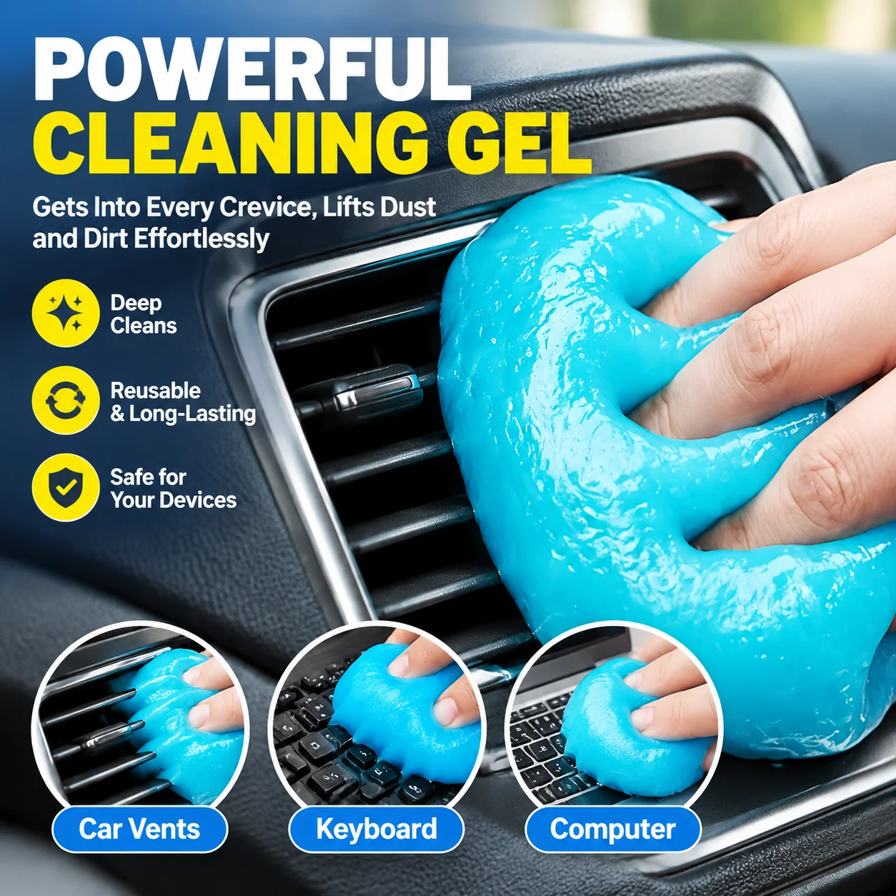 Reusable Soft Rubber Cleaning Gel for Car Vents, Keyboard & Computer Dust Removal