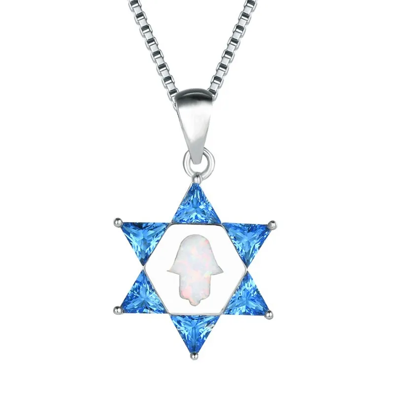 JLP568 New hot six-pointed star inlay white opal pendant necklace ladies jewelry gift