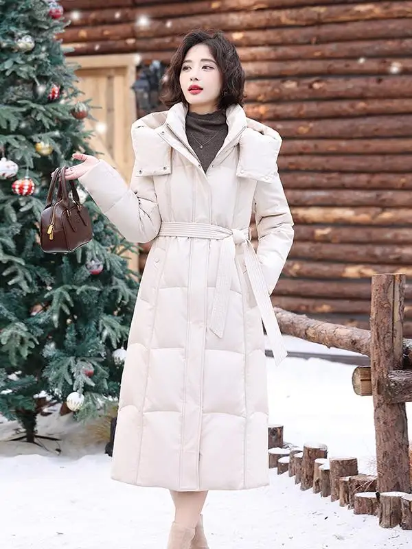 本革ダウンジャケット女性用ミディアム丈厚手冬用スリミングシープスキンコートロングスリーブジッパー開閉コート