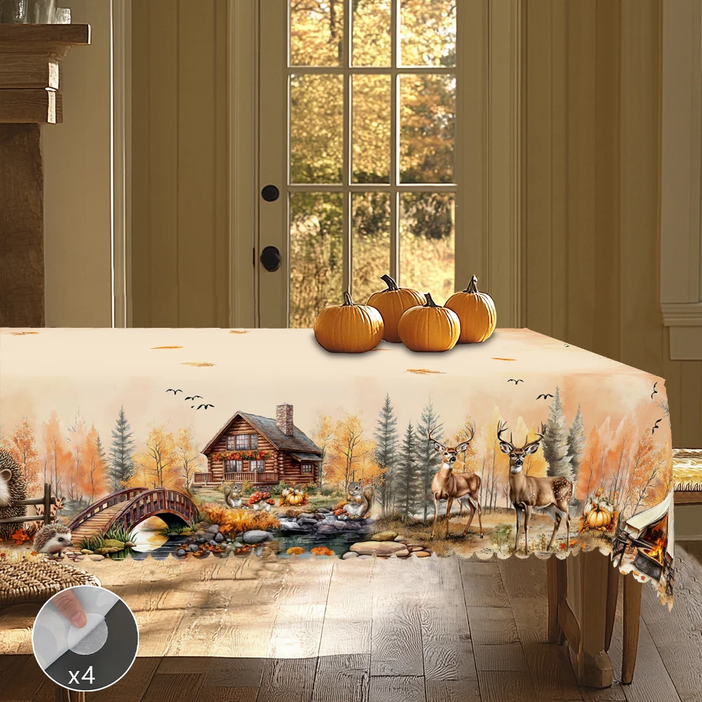 1 Piece of Autum Farmhouse Scenery Round and Rectangular Tablecloths, Various Sizes, Decorative Tablecloths with Cute Animals and Pumpkin Print Patterns, Thanksgiving Party Courtyard Tablecloths for Home Kitchen, Tablecloths for Indoor and Outdoor Use in the Festivals, Gifts
