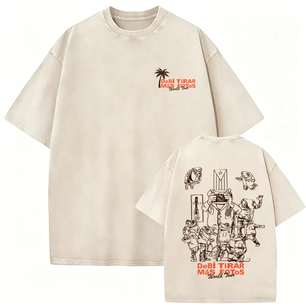 Washed Vintage Bad Bunny T-shirt DeBi TiRAR MaS FOToS DTMF Tour T-shirts Men's Women Fashion Hip Hop Trend T Shirts Streetwear