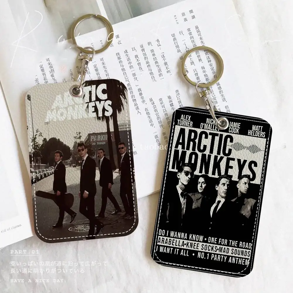 A-Arctic M-Monkeys Rock Band Style PU Access Card Holder with Keychain Executive Protection for Bank card,Subway, Bus Card case