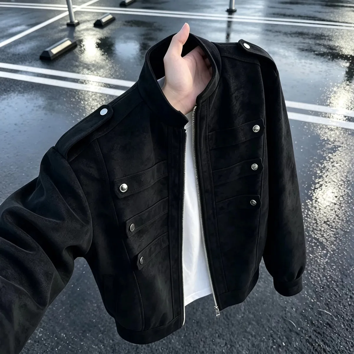 American Style Napoléon Jacket Loose Fit Men's Autumn Double Button Shoulder Design Sense Clip Jacket Standard Edition
