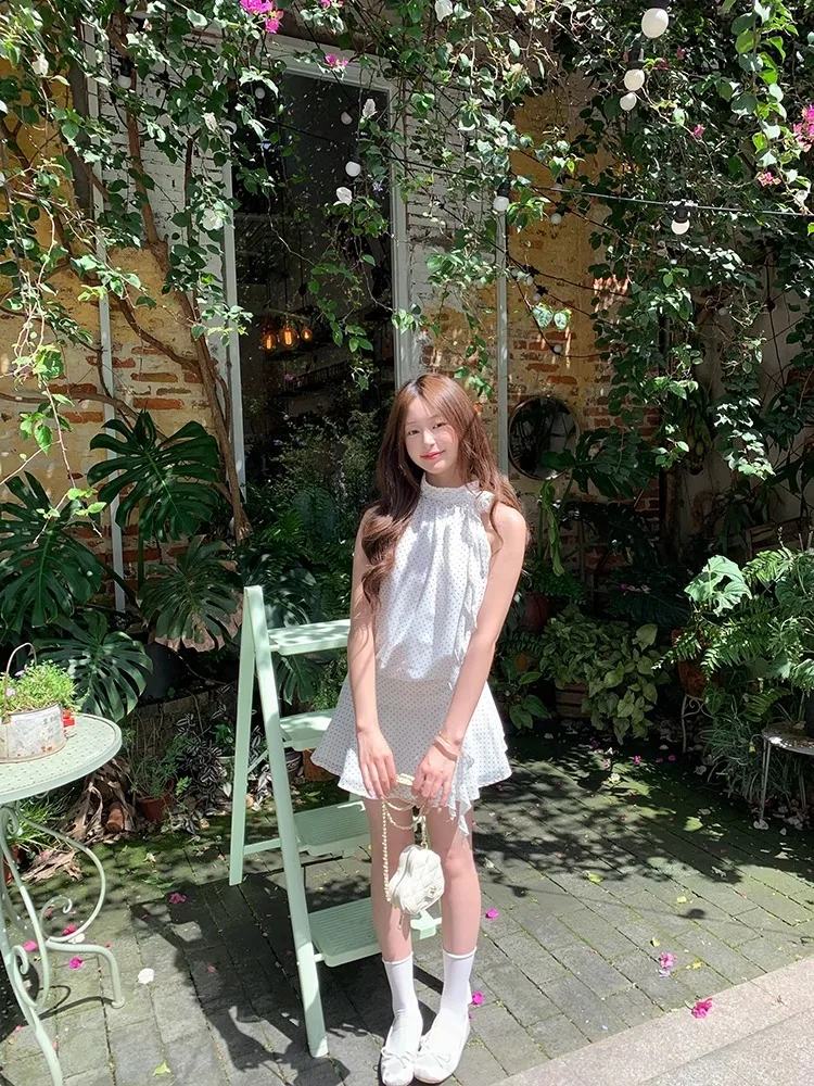 Vestidos sem mangas das mulheres elegante mulher verão tule applique oco cintura elástica queimado em camadas fairycore piquenique commute