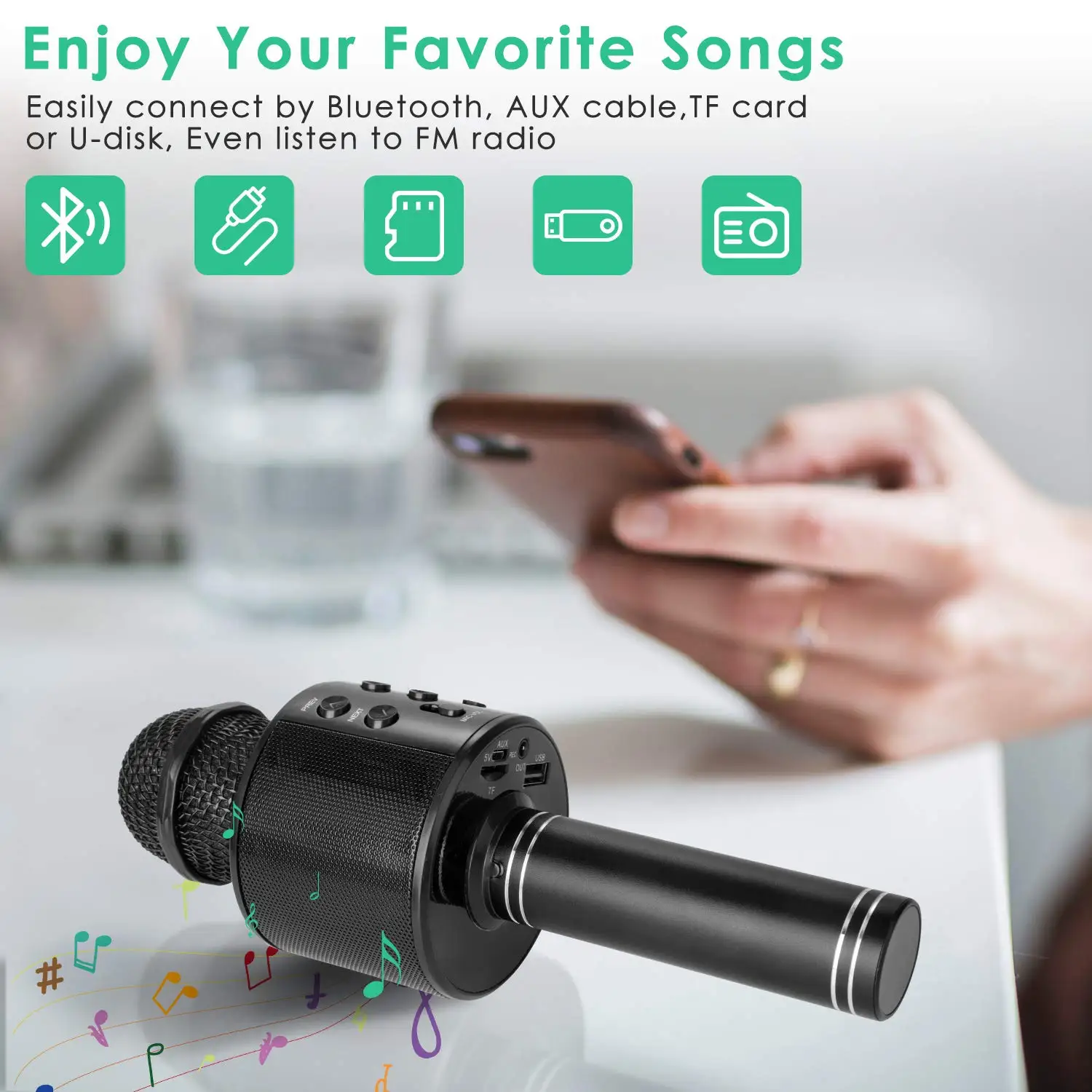 Portable Handheld Wireless Karaoke Microphone Speaker Microphone for Kids Music Player Singing Recorder KTV