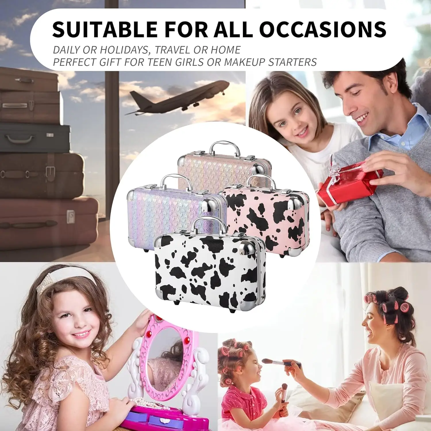 Complete All-in-One Makeup Kit for Beginners - Includes Eye Shadow, Blush, Lip Gloss, Brushes & Mirror in Pink Heart Design