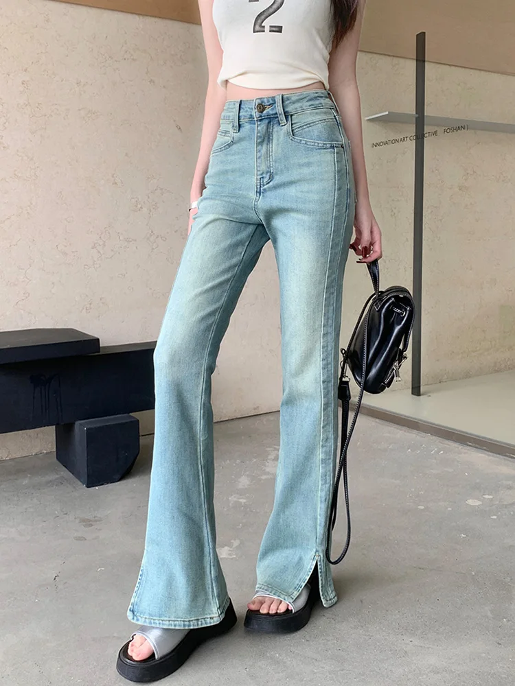 

Benuynffy Vintage High Waist Slim Fit Stretch Jeans Women 2024 Spring Summer Korean Fashion Y2k Denim Casual Split Flare Pants