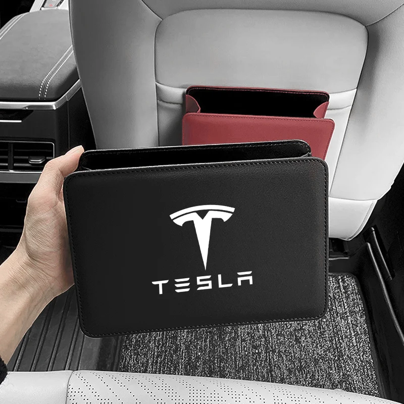 For Tesla Model 3 S X Model Y ABS Car Logo Badge Trash Bin Garbage Dust Case Plastic Trash Can Auto Interior Storage Accessories