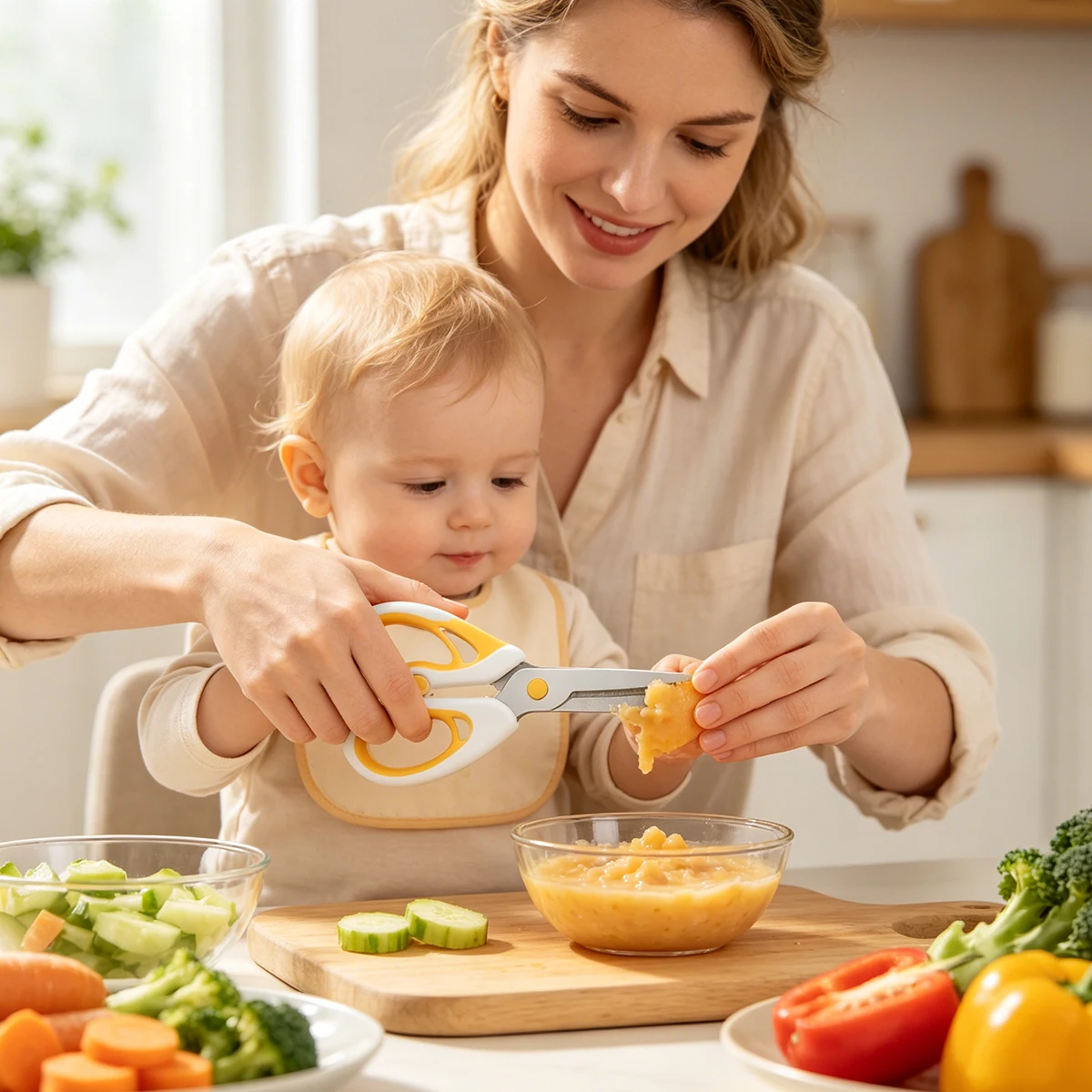Baby Food Scissors, Specially Made of Safe Materials for Infants with a Round and Blunt Blade That Is Less Likely to Harm Hands
