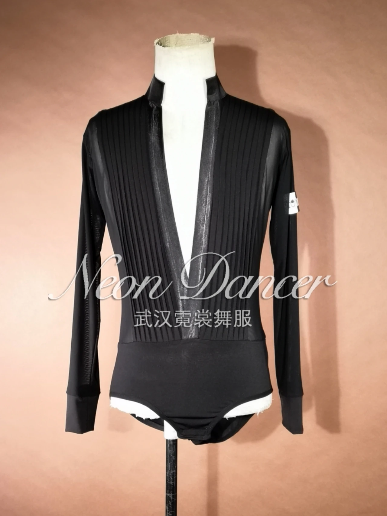 

Neon Dancer Men's Latin Dance Wear Latin Competition Wear Deep V Neck Long Sleeve Top Latin Dance Training Wear