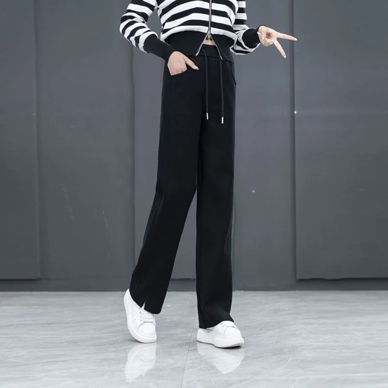 2023 New Spring Autumn Versatile Large Women Wide Legs High Waist Straight Leg Pants Loose Casual Draping Slim Pants