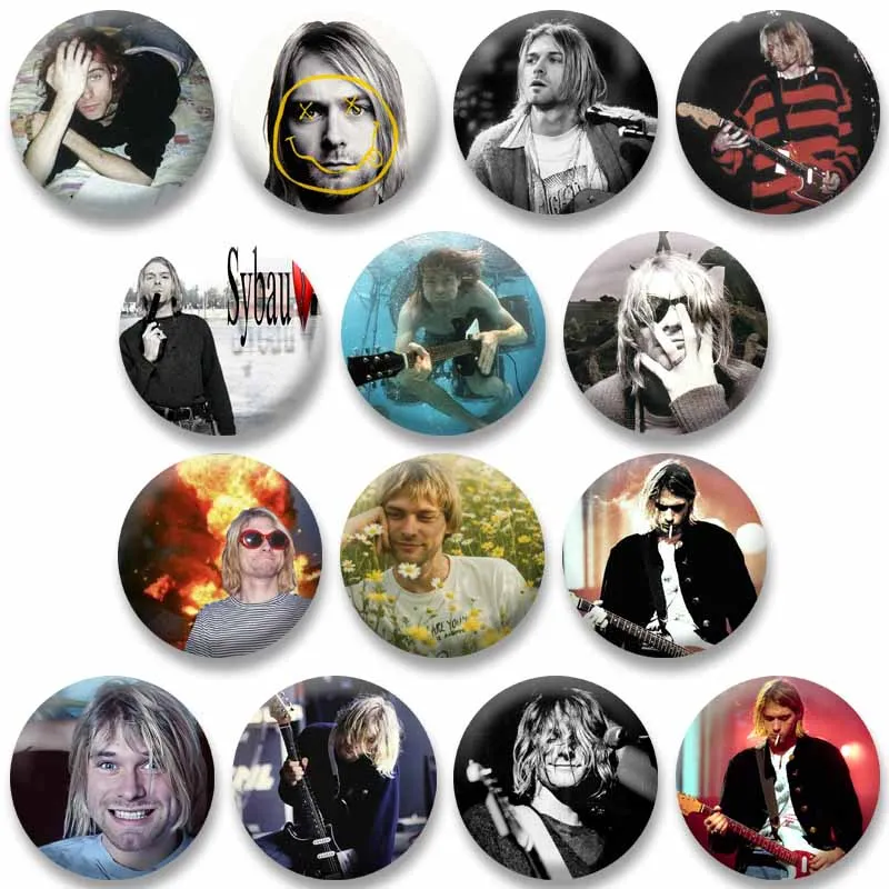 Rock Band Singer K-Kurt C-Cobain Brooch on Backpack Handmade  Round Snap-in Badge Jewelry Pins Gifts Clothes Shoes Hat Ornaments