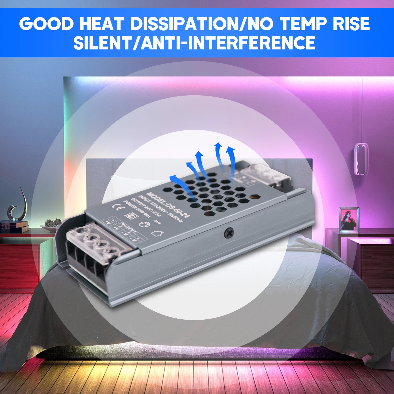 Transformador de iluminação mudo dc 12v 24v 60w 100w 200w 300w 400w ultra fino led fonte de alimentação a/d conversor driver para tiras led