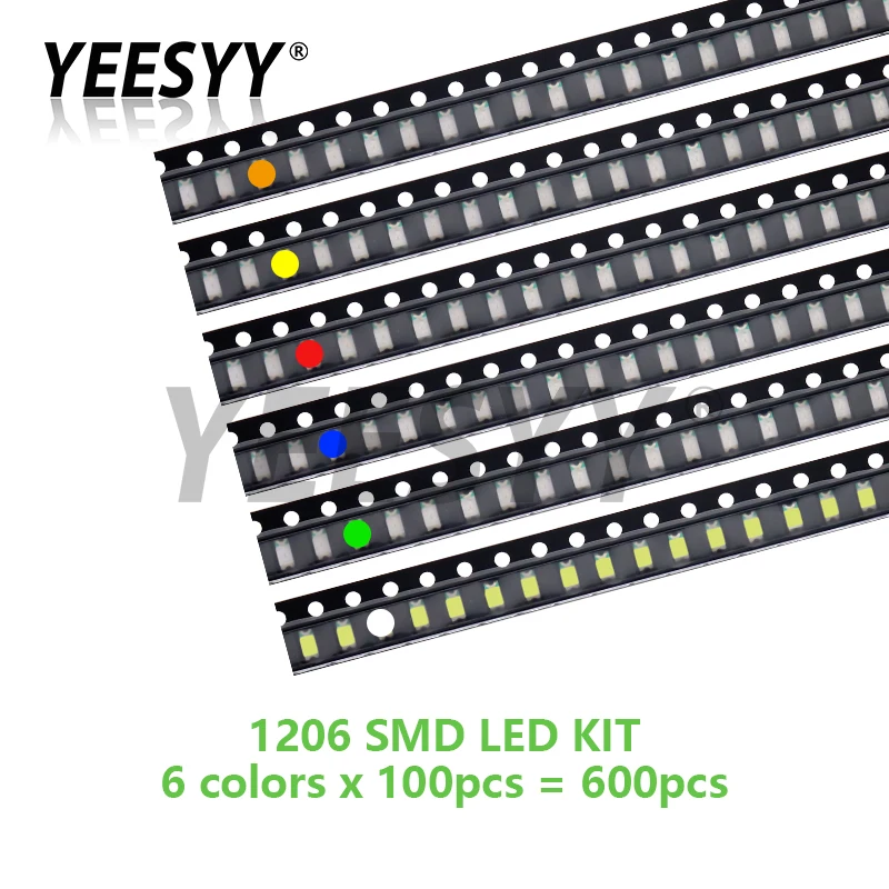 600pcs/500pcs 5050 5730 3528 1206 0805 0603 0402 SMD LED Kit 6colorsX100pcs/5colorsX100pcs Red Green Blue White Yellow Orange