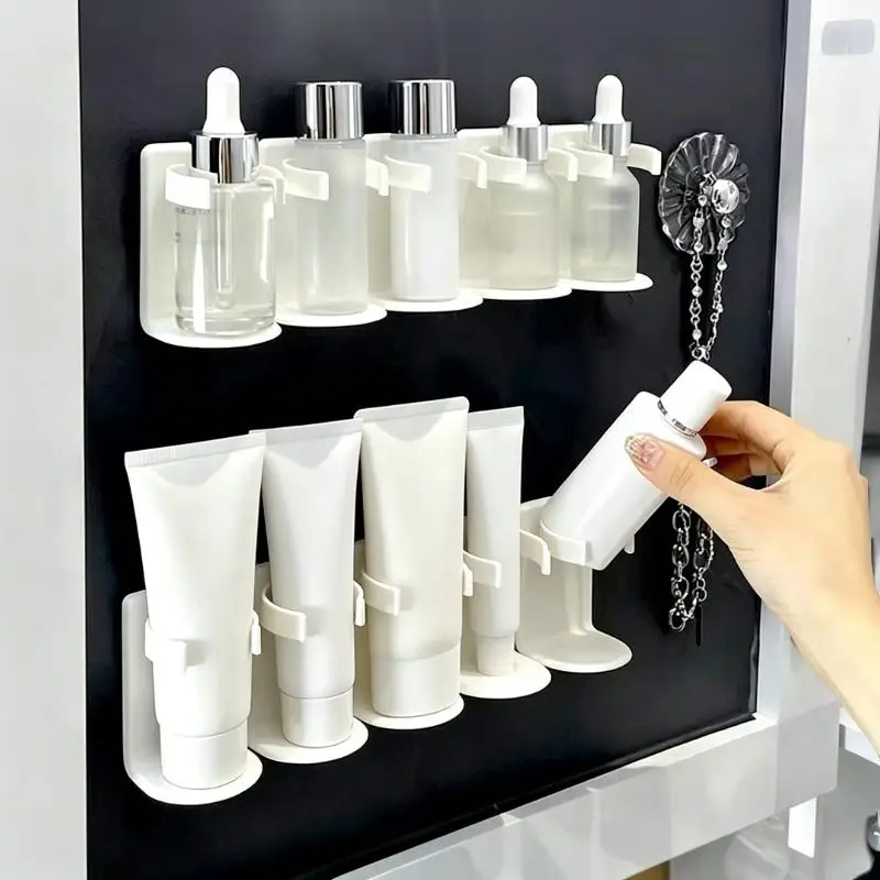 5 Grid Plastic Cosmetic Storage Rack Punch Free Wall Mounted Bathroom Shelf for Small Apartment Makeup Organization