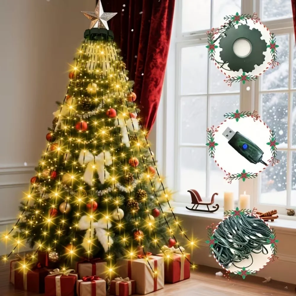 2M Fairy String Lights with Wreath Ring USB Powered Smart Light Sensor 8 Lighting Modes Indoor Lights for Christmas Tree Decor