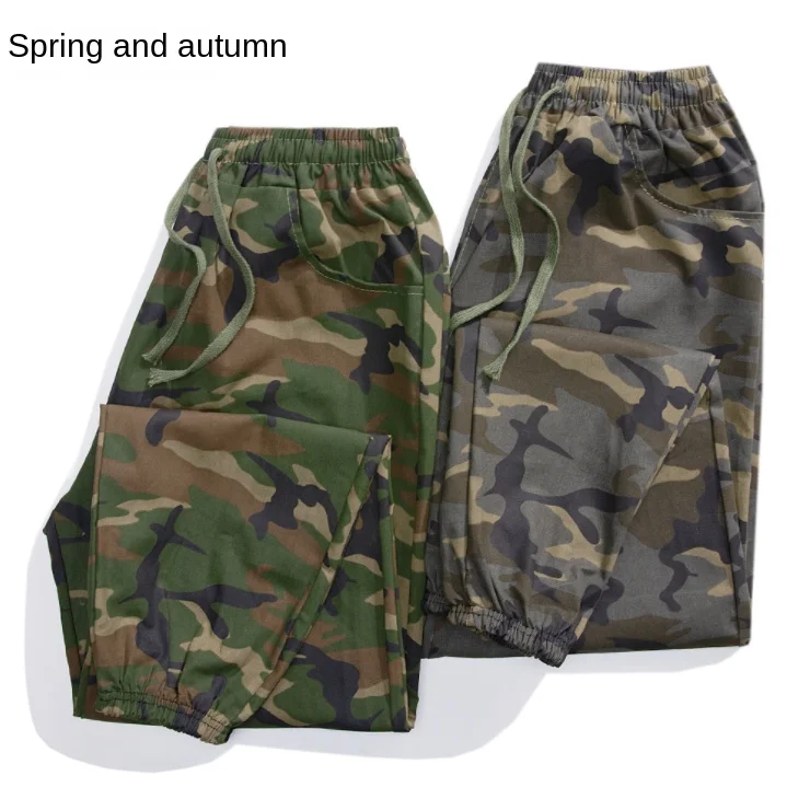 Spring Autumn 2022 Camouflage Fashion Cotton Casual Drawstring Men\'s Harem Pants Wearable Overalls Labor Cargo Track Trousers