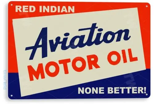 Red Indian Aviation Motor Oil Sign, Garage, Hangar, Retro Gas Oil Tin Sign B796