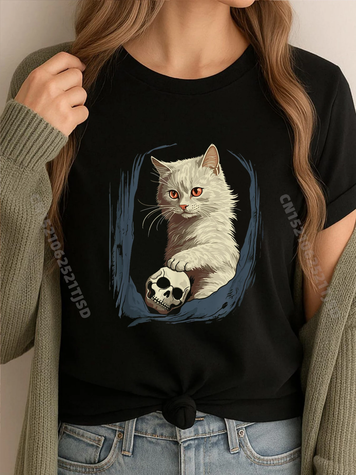 

Funny Cute Kitten Skull Halloween Skeleton Fall Cat Hamlet Funny T Shirts Man Clothes Design