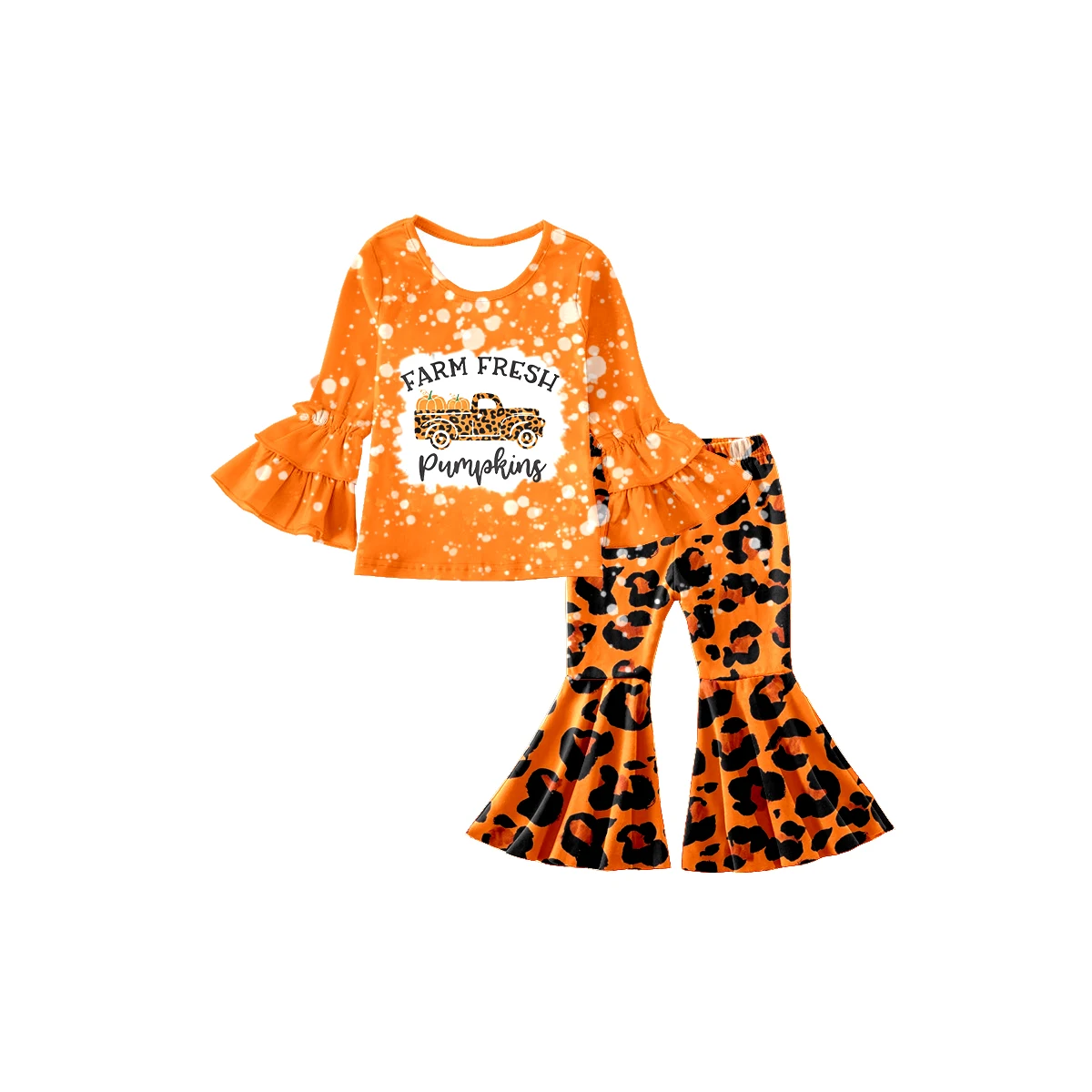 

Boutique Toddler Girls Farm Fresh Pumpkin Outfits Long SleevesT-shirts Leopard Bell Pants Girls Sets