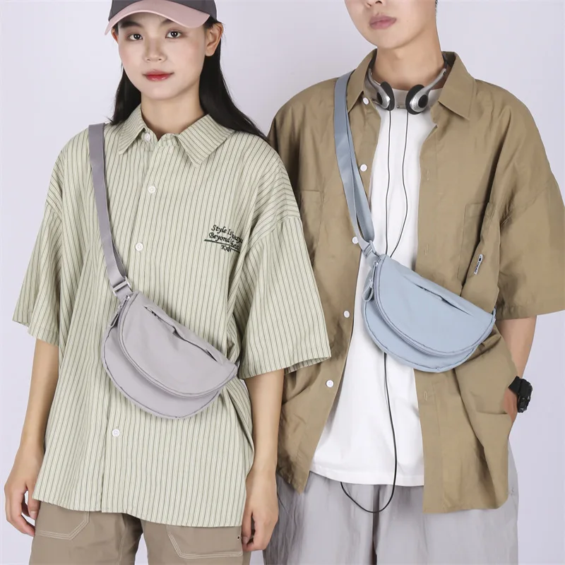 Minimalist Trendy Unisex Crossbody Bag Japanese Style Lightweight Casual Sling Shoulder Bag Adjustable Strap Polyester Lining