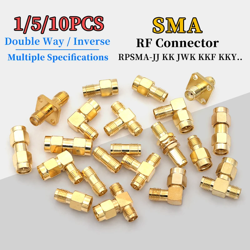 1/5/10 قطعة طريقة مزدوجة/مزدوجة عكس SMA موصل RPSMA-JJ KK JWK KKF KKY المسمار الداخلي ثقب داخلي/دبوس داخلي L نوع محول #1