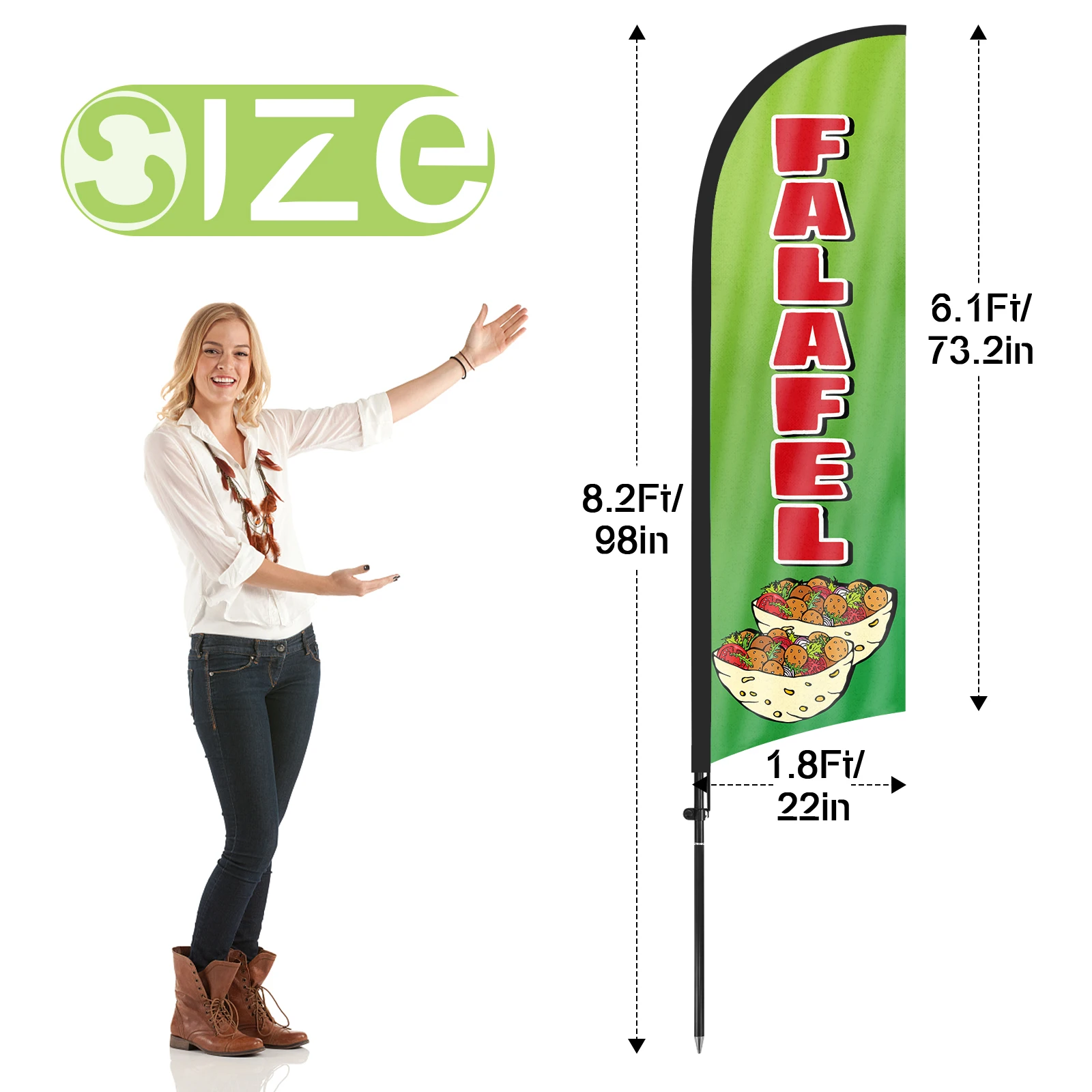 FSFLAG 1PCS 280CM The Falafel Feather Flag with Flagpole Advertising Outdoor Banner Decoration for Businesse and Storefront