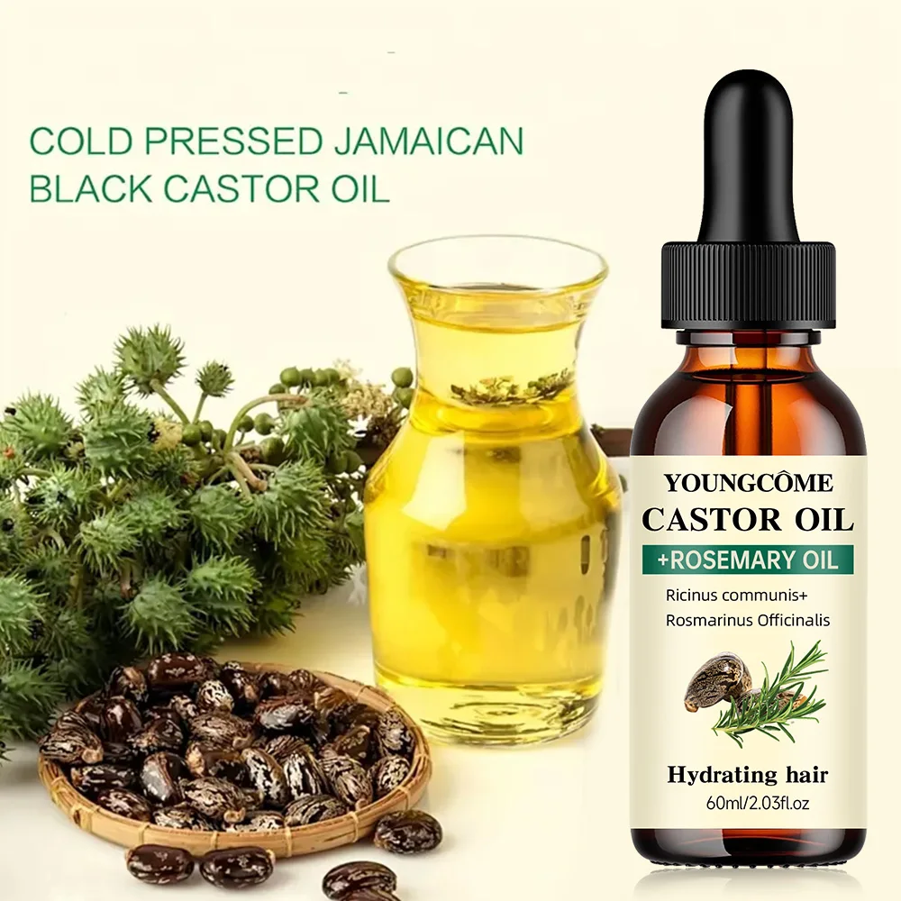 Mezcla de aceite de ricino y aceite de romero para el crecimiento del cabello. Mejora el grosor y la luminosidad del cabello, reduce la caída del cabello y las puntas abiertas. Aceite para el cuidado del cabello.