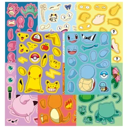 8/16Sheets Cute Pokemon Anime Puzzle Stickers DIY Make-a-Face Assemble Funny Cartoon Decal Jigsaw Fun for Children Kid Toy Gift