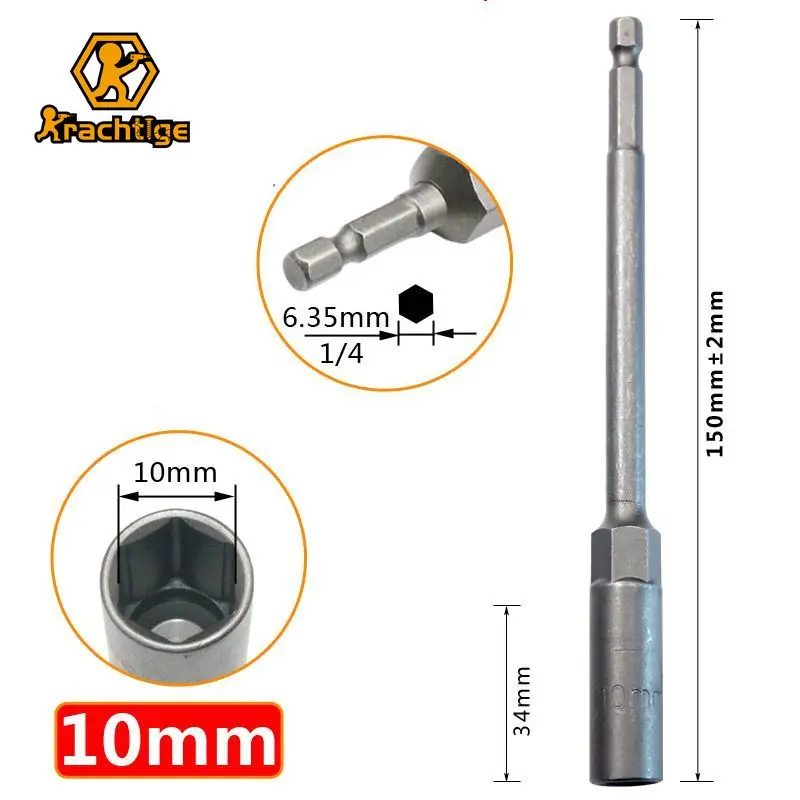 

Krachtige 6.35MM Hex 150mm Length Deepen Power Nut Driver Drill Bit 10mm Impact Socket Adapter for Power Tools