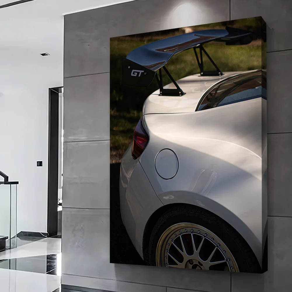 White Sports Car Rear View Poster Customizable Printed Canvas Painting Wall Art Gift for Living Room Decorations Bathroom Decor