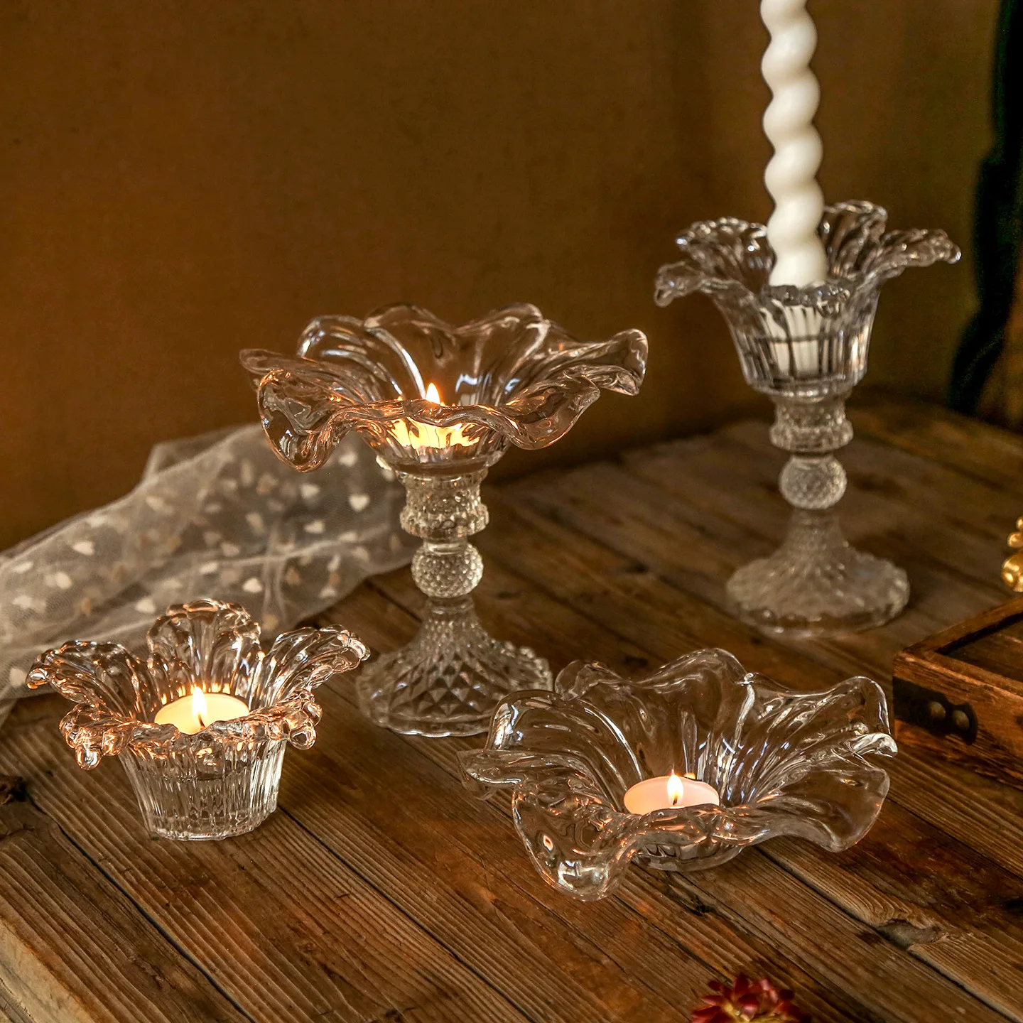 French retro glass petal candle holder multifunctional aromatherapy candle holder crafts living room home decoration accessories