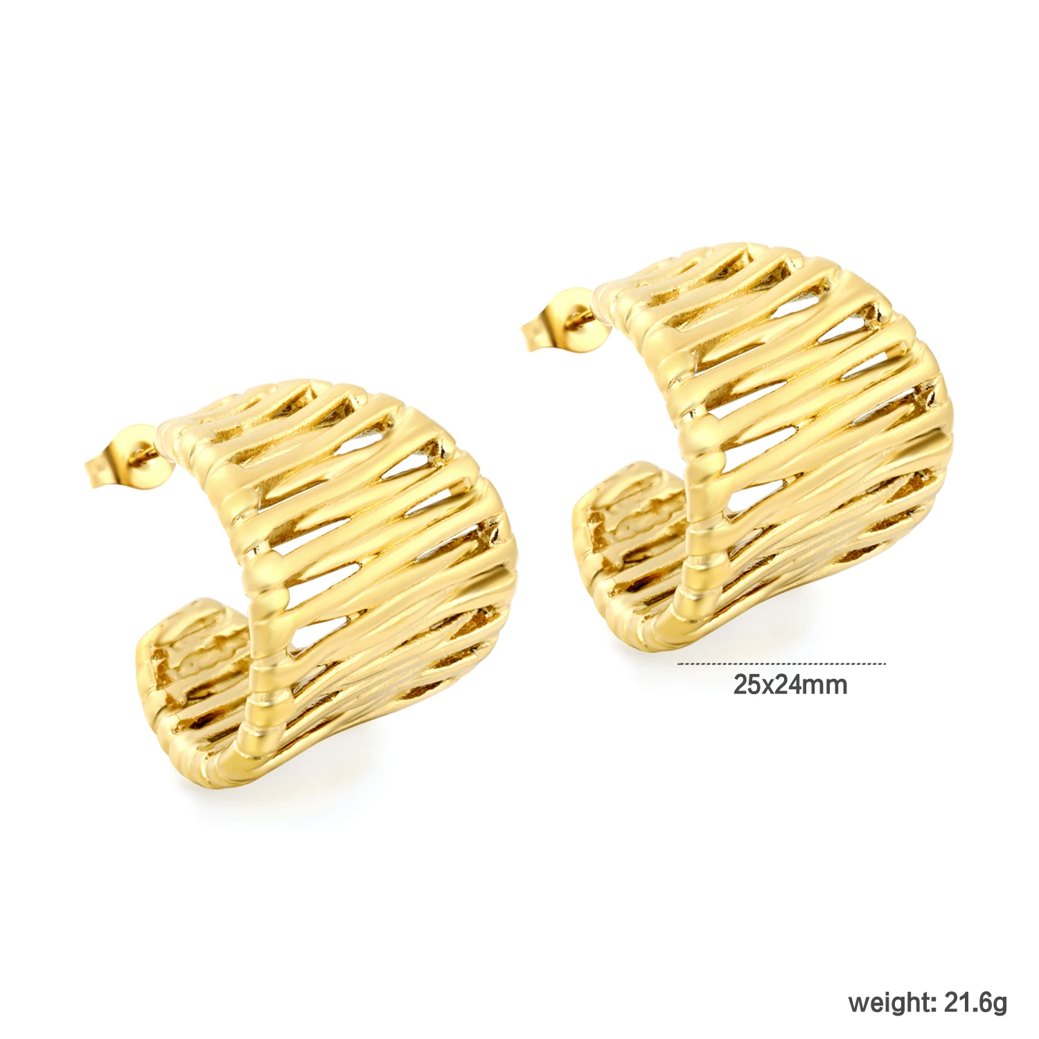 LUXUKISSKIDS New Design Weaving Hollow Geometry Round Earrings Stud Golden Stainless Steel Female Fashion Party Anniversary Gift view 2
