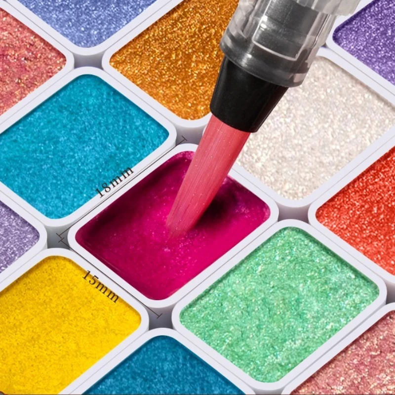 Pearlescent Solid Watercolor Paint Set Portable Refill Box Shimmer Pigment Professional Art Drawing Painting Supplies