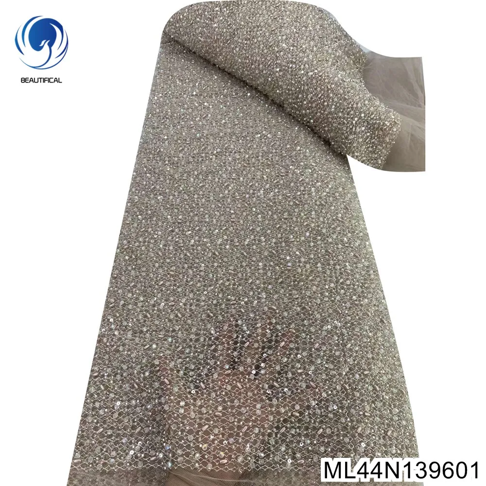 

Heavy Beaded Sequins Fabric, African Tulle Lace, Noble Temperament, Evening Party Dress, French Encryption, ML44N1396