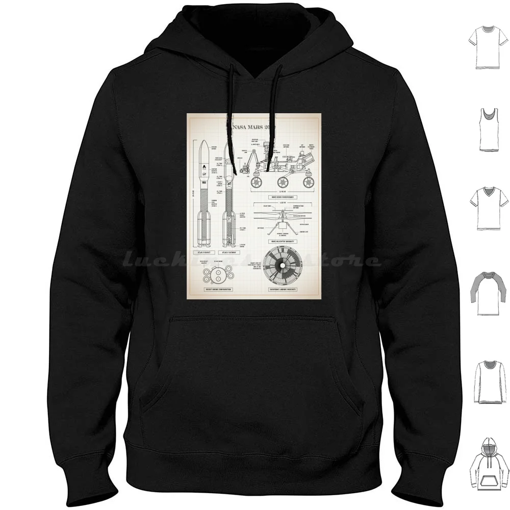 2020 ( Ivory Brown Grid. Vertical ) Hoodie cotton Long Sleeve Rockets Rocket Engine Engines Exploration Space Blueprint