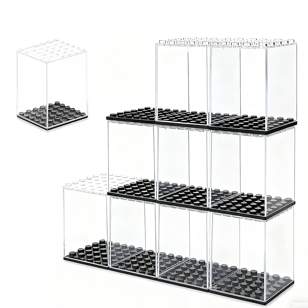 5 Stück klare Display-Baustein-Display-Box mit Staubschutz für Miniaturfiguren, Action-Figur, Aufbewahrung, Ziegel, Spielzeug