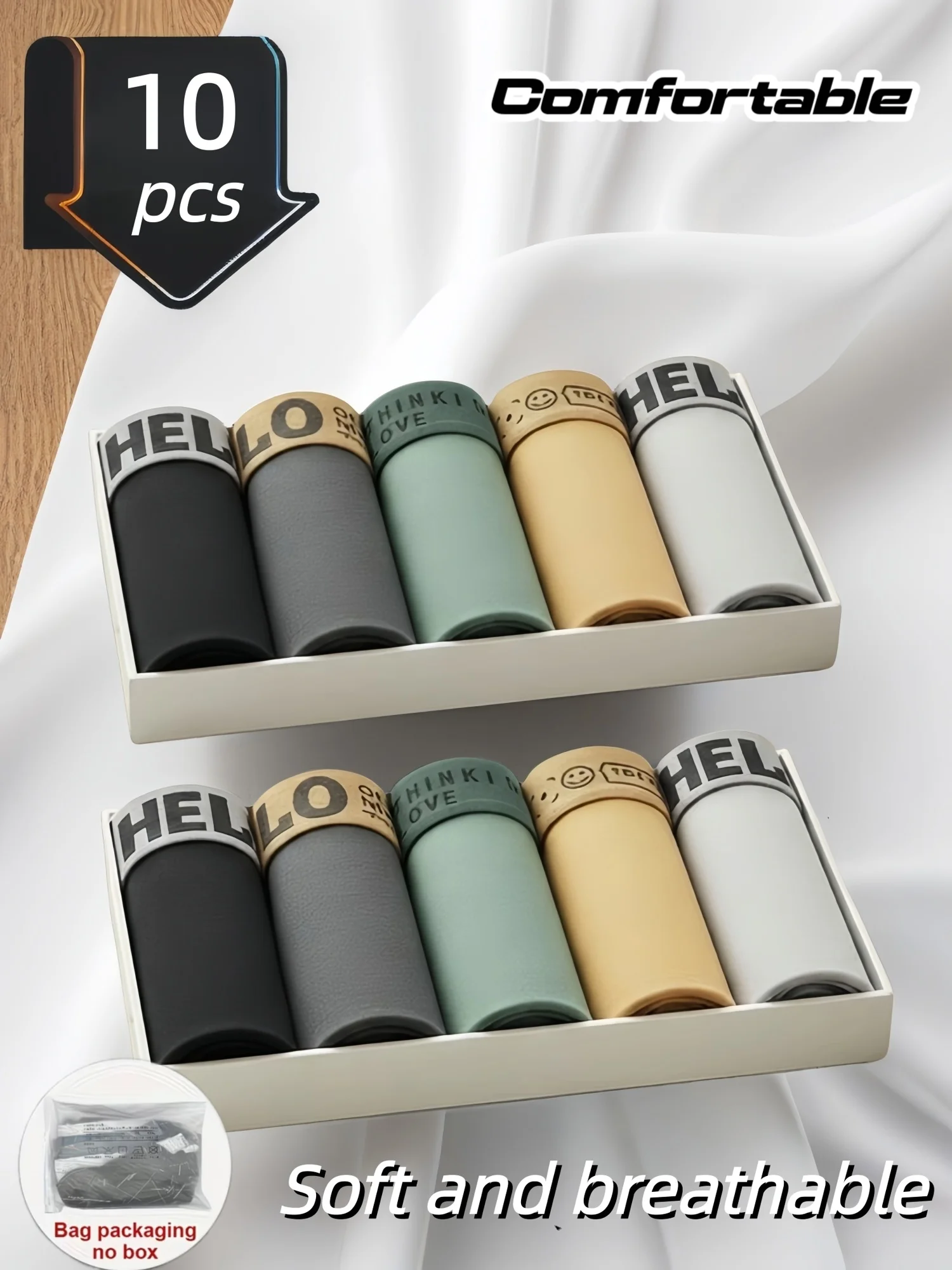 Cuecas Boxer Masculinas de Seda Leiteira, Kit com 10 Peças, Cores Fixas, Sem Costura, Respiráveis, Secagem Rápida, Cós Confortável que Não Desliza, Roupa Íntima Confortável