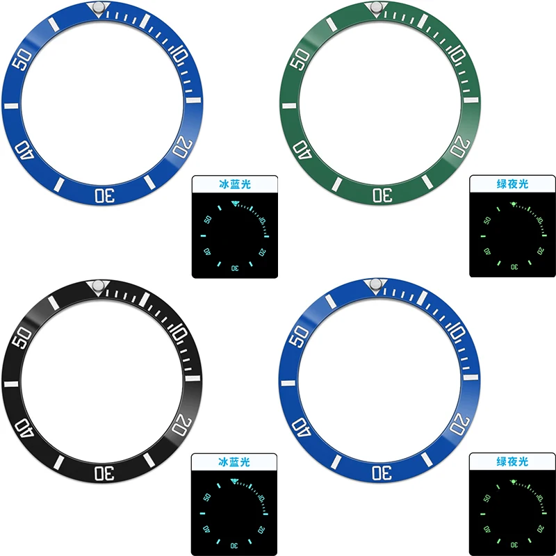 38mm Curved Ceramics Watch Bezel Insert Fits SKX007 SKX009 SUB GMT Watch Case NH36 NH35 Blue and Green Luminous Watch Ring Parts