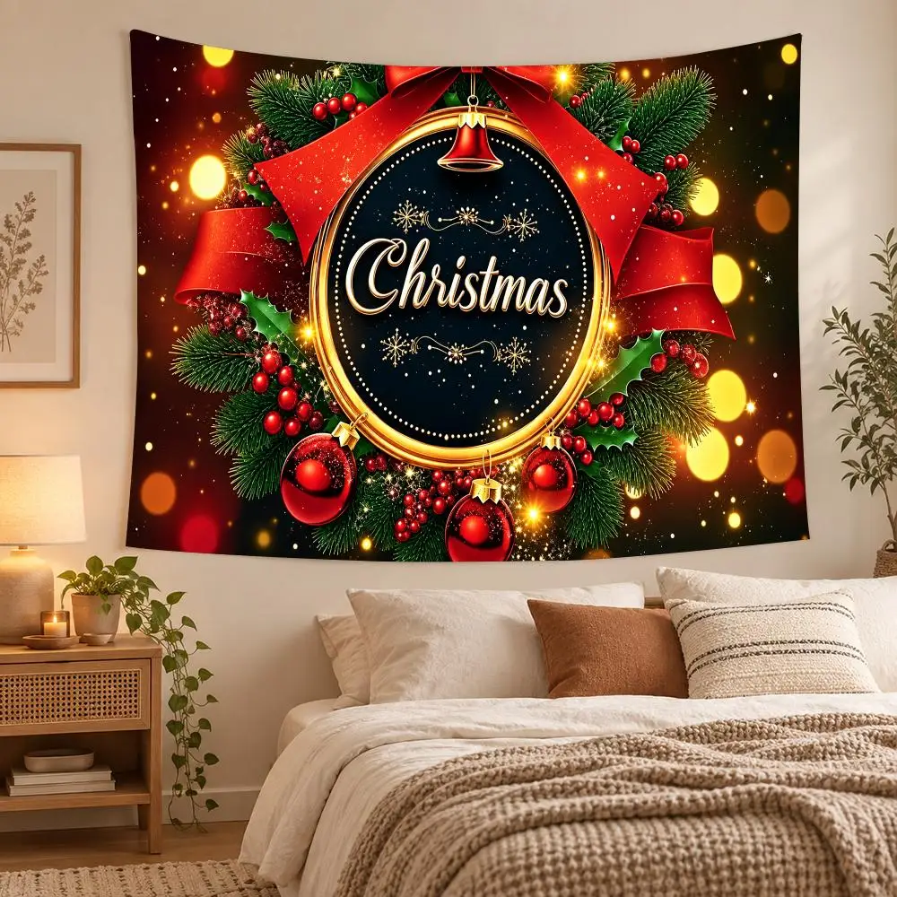 Christmas Knitted Holiday Scenes Tapestry Custom Living Bedroom Party Dormitory Interior Wall Bohemian Decoration Attached Clip
