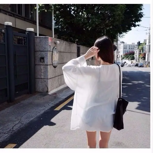 Summer Chiffon Sun Protection Clothing For Women beach blouse Long Blouse Beach White Female Fashion Top Feminino Boho Thin Coat