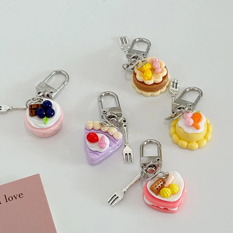 Creative Sweet Dessert Cake Fork Keychain Pendant For Women Men Cute Simulation Food Backpack Decoration Accessories Gifts