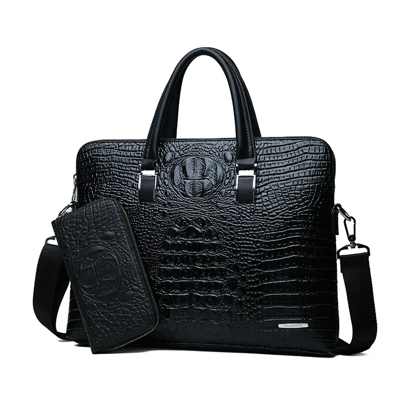 Men\'s Bag Large Capacity New Business Crocodile Print Handbag Single Shoulder Document Computer Gift Bag Men\'s Bag