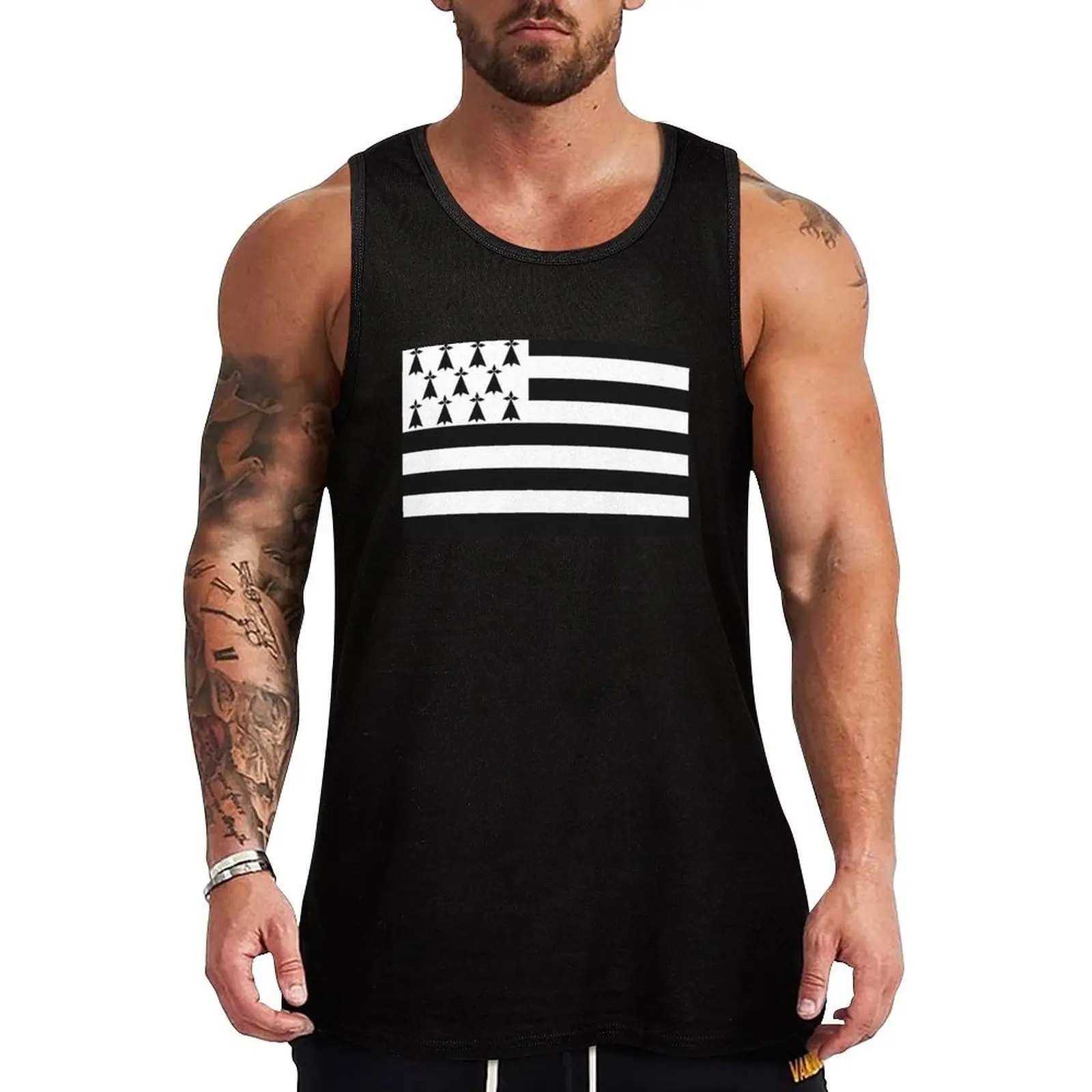 Camiseta sin mangas con la bandera de Bretaña, Drapeau Breton Gwenn-ha-du Ermine, en blanco y negro, de alta calidad, tienda en línea