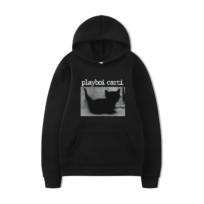 Playboi كارتي أسود القط طباعة هوديي للرجال والنساء ، الشارع الشهير ، أزياء الهيب هوب ، المتضخم ، البلوز #1