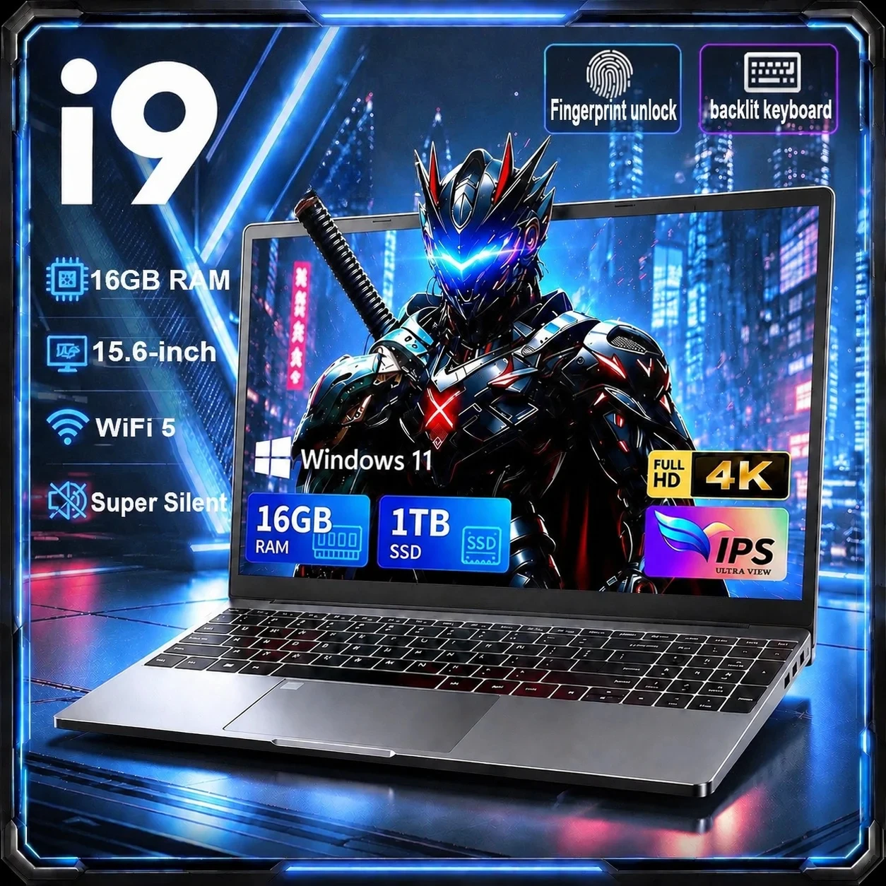 2026 Gaming Laptop Intel Core i9 9880H 15.6Inch 32GB RAM 2TB SSD Windows 11 1920x1080 FHD Ultra Slim Notebook for Office Study