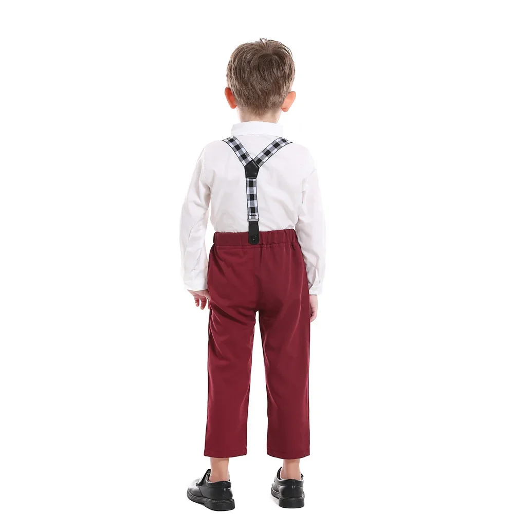 Children's Autumn Clothing Set, Long Sleeved White Shirt, Bow Tie, Shoulder Strap Pants, Boys' Gentlemen's Suit 70-130cm