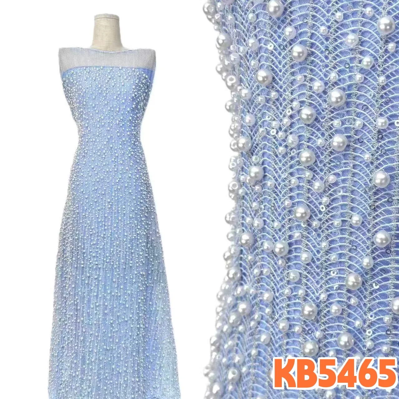 

Кружевная ткань с жемчугом и бисером, небесно-голубые пайетки, французское сетчатое кружево, африканский тюль, элегантные вечерние платья для женщин, роскошные, KB5466