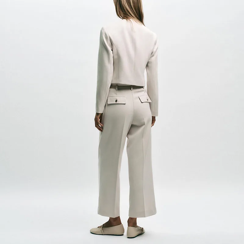 Setelan Pakaian Luar dan Celana Panjang Setengah Betis Model High Waist untuk Wanita, Gaya Kasual, Koleksi Musim Gugur Terbaru, Setelan Dua Potong